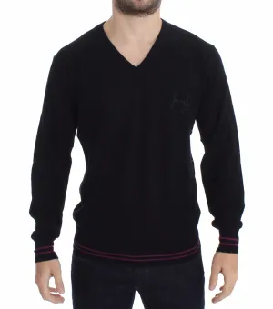 Black Wool V-neck Pullover Sweater