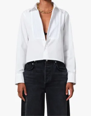 Citizens of Humanity Fino Boxy Cropped Tuxedo Button Up Shirt in White