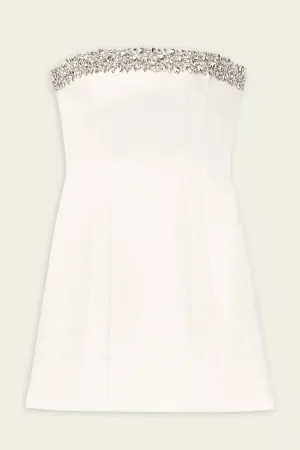 Elsie Strapless Embellished Mini Dress in White
