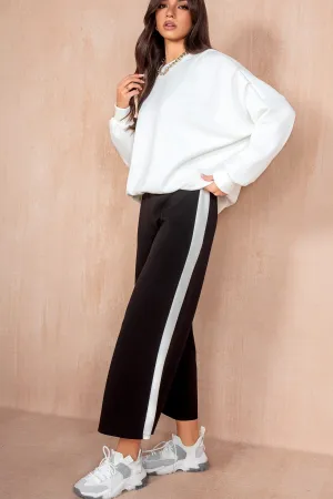 Tammy Black Side Stripe Wide Leg Joggers