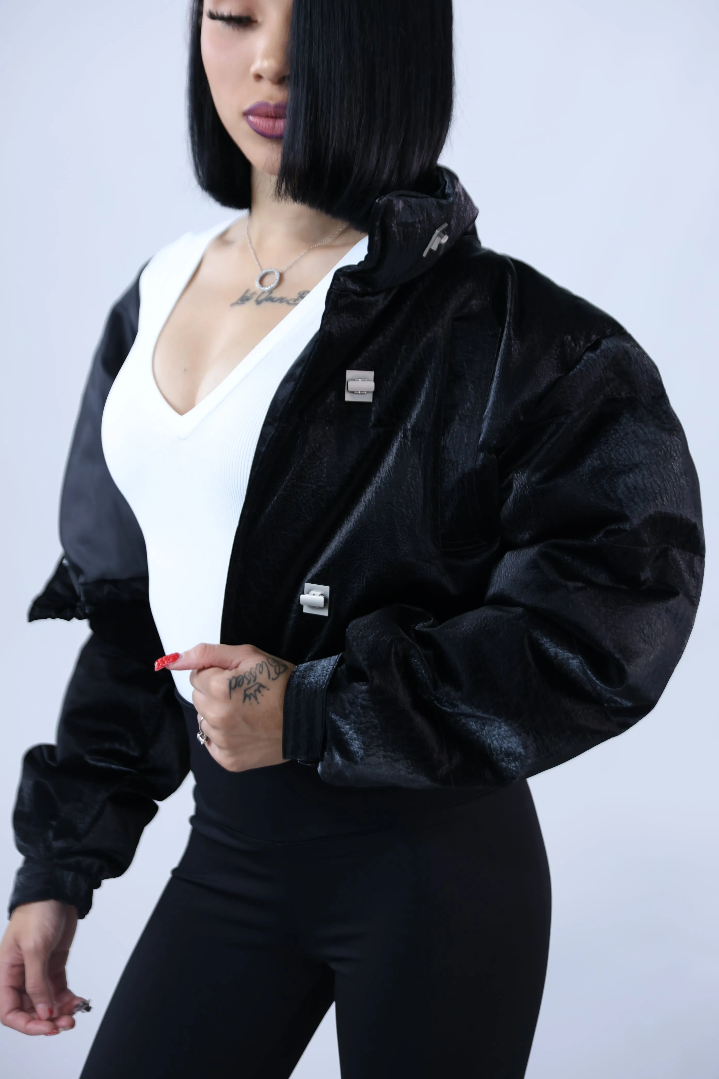 Vegan Suede Puffer Crop Jacket