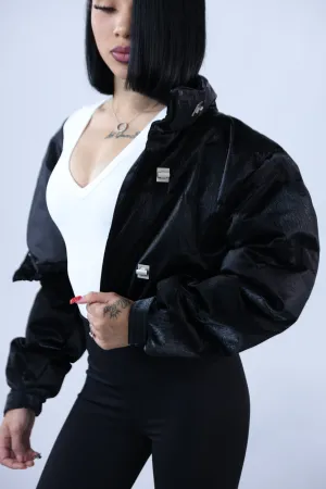 Vegan Suede Puffer Crop Jacket